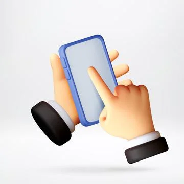 3d hand holding and touching smartphone screen. 스톡 일러스트