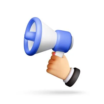 3D Hand holding blue megaphone Stock-Illustration