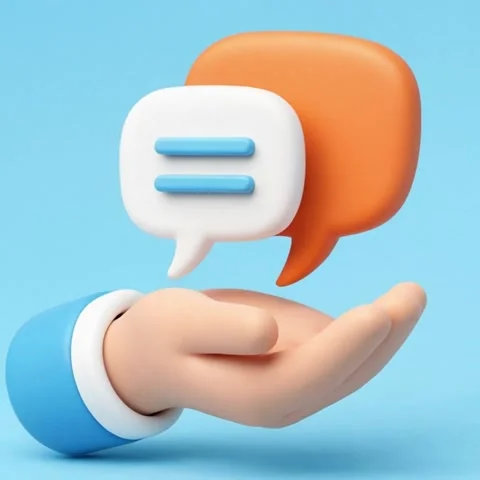 3D hand holding chat bubbles representing communication and feedback Stock Footage 342941100