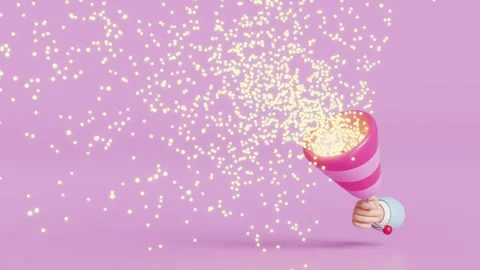 3d hand holding explosion firecracker with confetti isolated on pink backgr.. Stock Footage 260780355