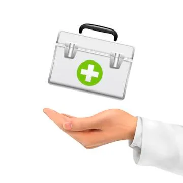 3d hand holding first aid kit Illustrazione stock