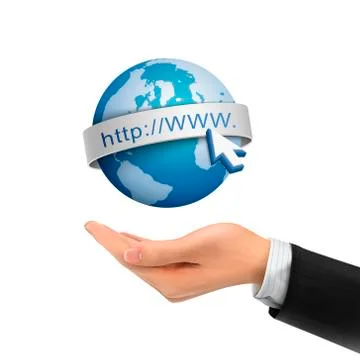 3d hand holding globe internet symbol Stock-Illustration