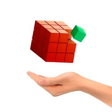 3d hand holding magic cube 스톡 일러스트