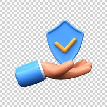 3d hand holding a protective shield. Security and data protection icon. Stock Illustration