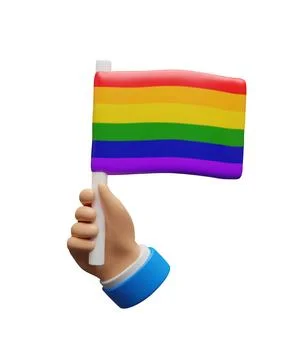 3d hand holding rainbow flag. Stock Illustration
