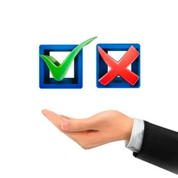3d hand holding red and green check mark icons 库存插图