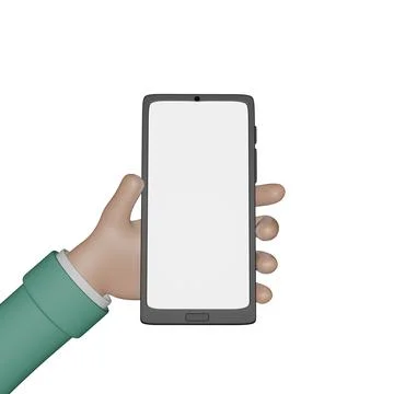 3D hand holding a smartphone, isolated on a white background Stock Illustration