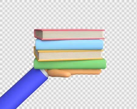 3d hand holding a stack of books. 3d rendering Stock Illustration
