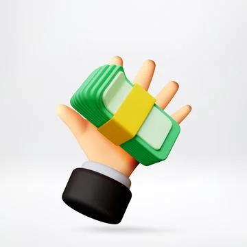 3d hand holding stack of green money 스톡 일러스트