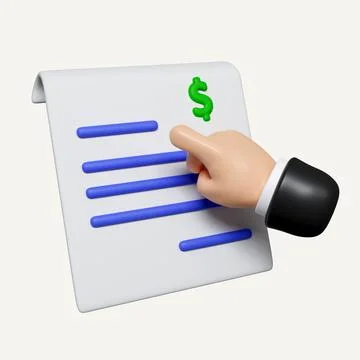 3d hand pointing at financial documents. icon isolated on white background. 3d Stock Photos