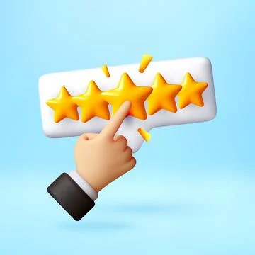3D Hand pointing at five stars on speech bubble Stock Illustration