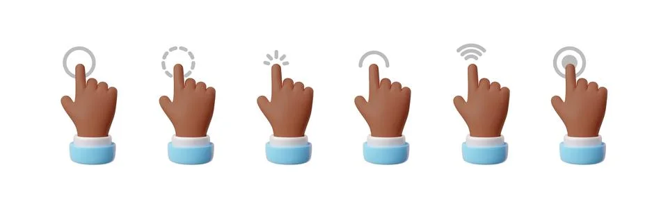 3D hand pointing gesture vector icons set, touch or click cursor, tap screen Stock Illustration