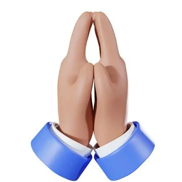 3d hand pray icon. Prayer vector cartoon arm render. Hope gesture. Stock Illustration