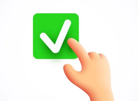 3d Hand pressing the ok button. Correct answer. Stock Illustration