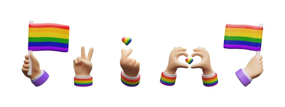 3d hand rainbow set. Stock Illustration