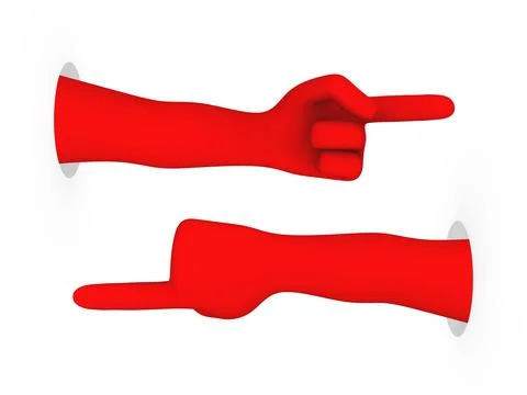 3d hand of red man pointing finger from a hole. Stock Illustration