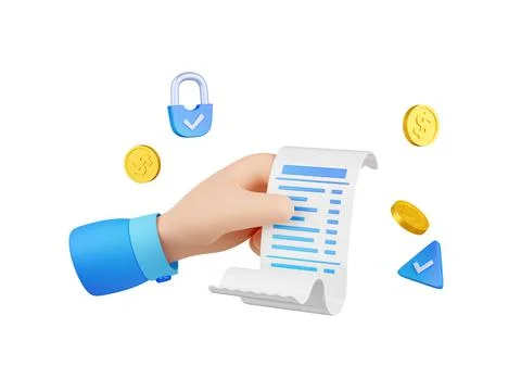 3D hand with safe payment confirmation bill Stock Illustration