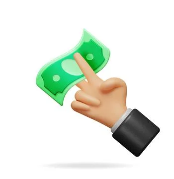 3D Hand Scissors Pose Cutting Dollar Banknote Stock Illustration