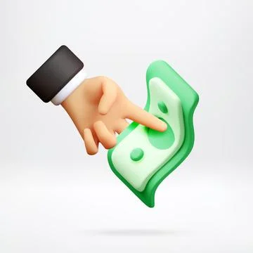 3D Hand scissors pose cutting dollar banknote icon. Stock Illustration