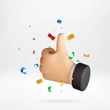 3d hand showing thumb up gesture with confetti. Stock Illustration