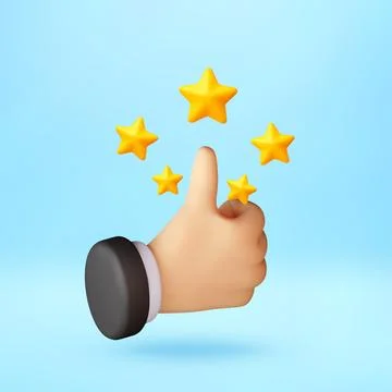 3D hand showing thumb up gesture with gold stars. Stock Illustration