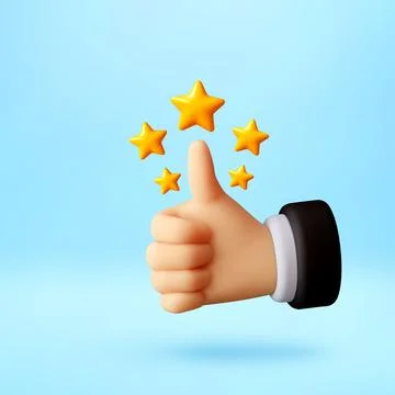 3d hand showing thumb up gesture with stars Stock Illustration