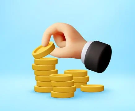 3D hand stacking gold coins. イラスト素材