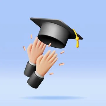 3D Hand Throwing Graduation Hats in Air Stockillustratie