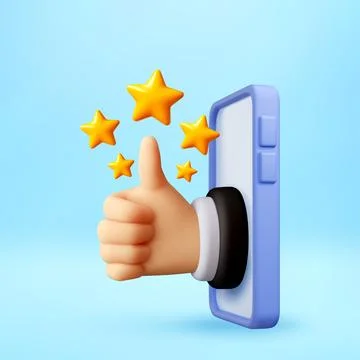 3d hand thumb up gesture in smartphone with stars Stock Illustration