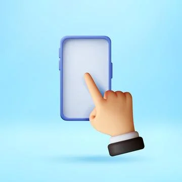 3D hand touching smartphone screen Stock Illustration