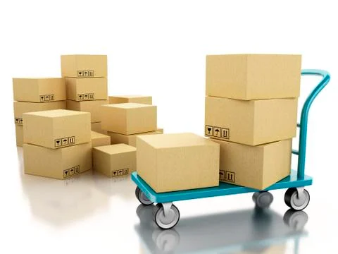 3D hand truck with boxes Illustrazione stock