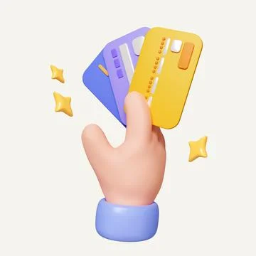 3d Handhold three different credit cards, card payment, credit card accept Stock Illustration