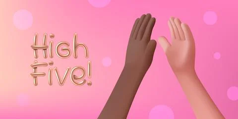 3D hands. Characters greeting. High five. Hi gesture. Friendship or multiracial Stock Illustration