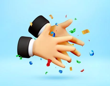 3d hands clapping with colorful confetti. Illustrazione stock