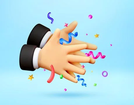3D hands clapping with falling confetti Stockillustratie