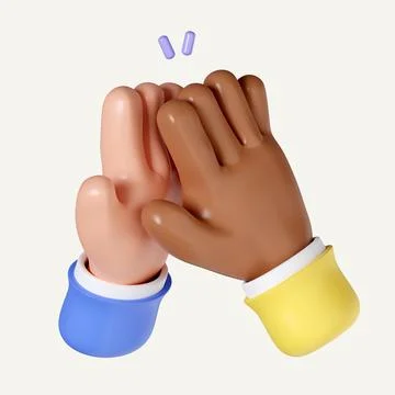 3d Hands giving a high Five. Colleagues friendship. Teamwork business success Stock Photos