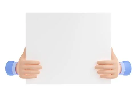 3d hands hold blank banner, white placard, poster Stock Illustration