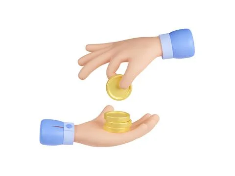 3d hands holding gold coin and money stack Stock Illustration