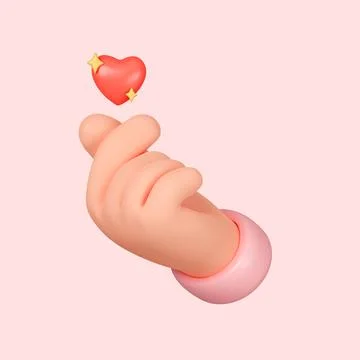3d hands mini love gesture with red heart, korean kpop expression of love Stock Illustration