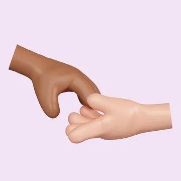 3d Hands reaching towards each other. Concept of human relation, togetherness or Stock Illustration