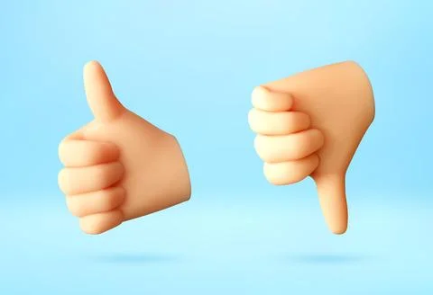 3d hands showing thumbs up and thumbs down gesture Stock Illustration
