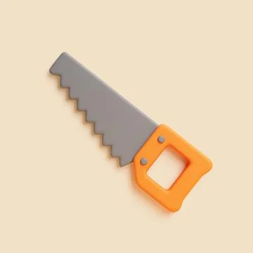 3D Handsaw with Orange Handle on Light Beige Background, Top View Stock Illustration