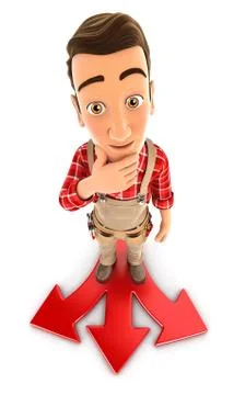 3d handyman difficult choice Stock Illustration