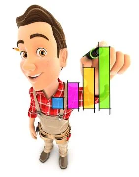 3d handyman hand drawn graph Stock Illustration
