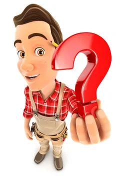 3d handyman holding a question mark icon Illustrazione stock