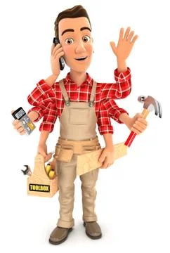 3d handyman multitasking Stock Illustration