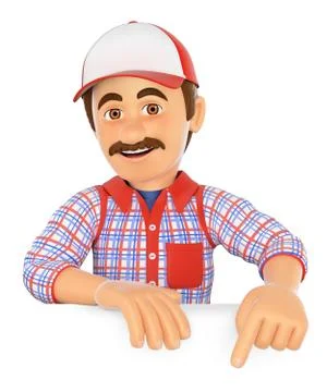 3D Handyman pointing down. Blank space Stock Illustration