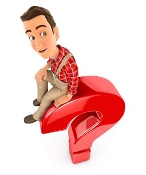 3d handyman sitting on top of question mark Stock Illustration