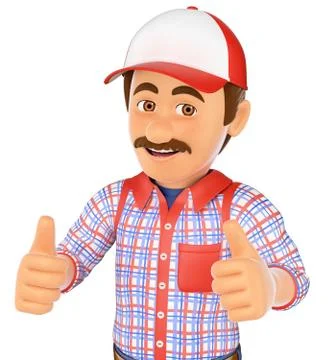 3D Handyman with two thumbs up Stock Illustration
