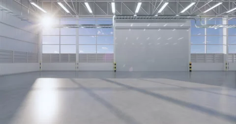 3d hangar building floor move pan Stock Footage 132102237